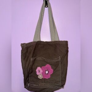 Thirty-One Brown Shoulder Bag with Pink Floral Design